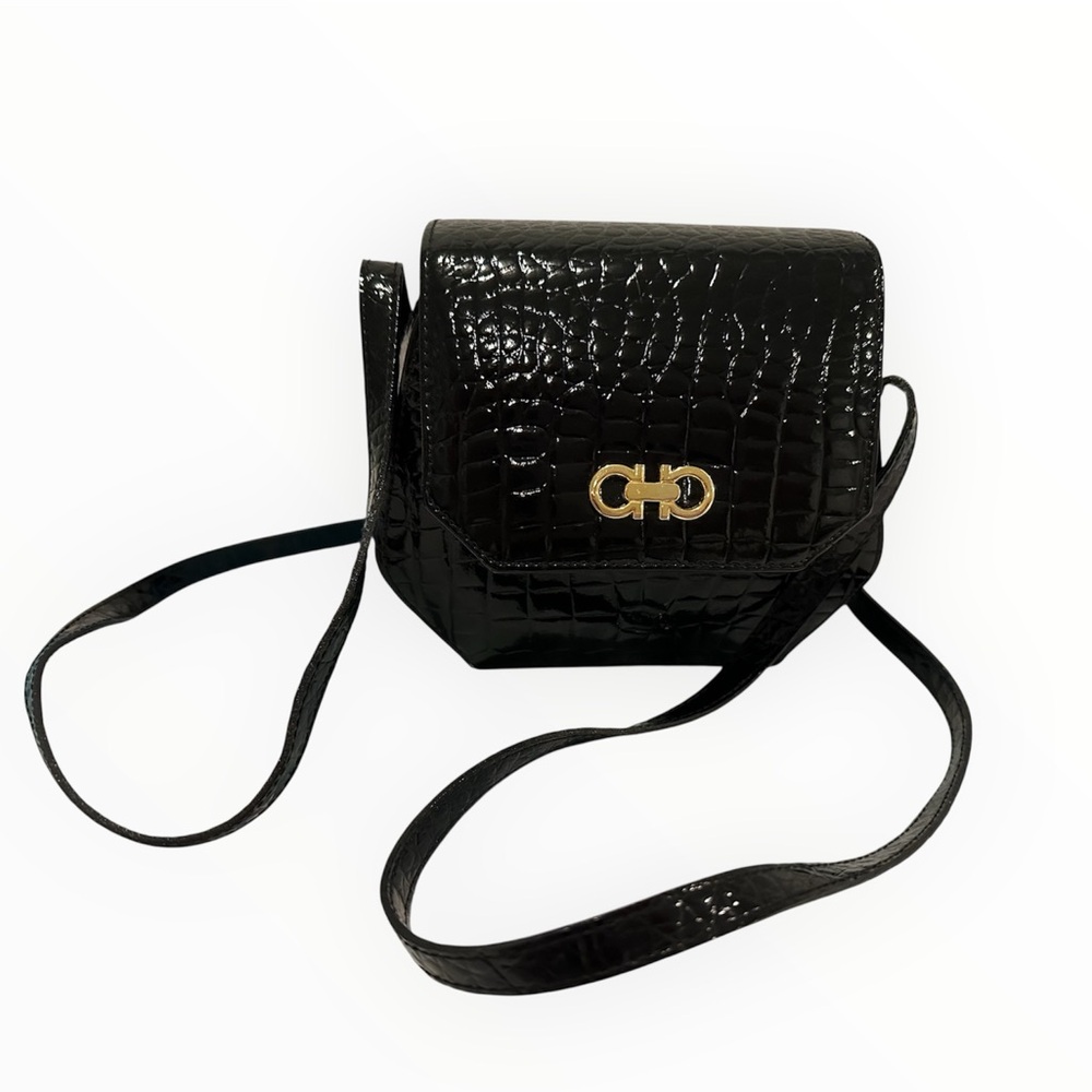Black Croc-Embossed Crossbody Bag